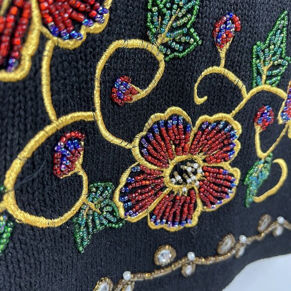 Studio Collection Size L Sweater Beaded Embroidered Holiday Tunic Cowl Neck - Picture 5 of 10